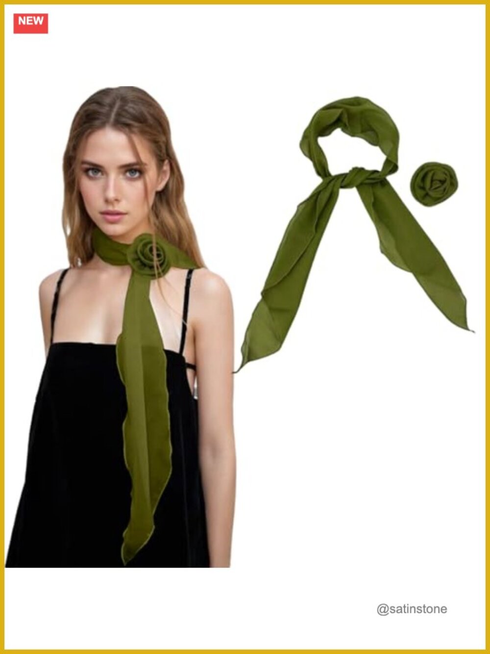 Chiffon Long Neck Scarf with Removable Flower Detachable Rose